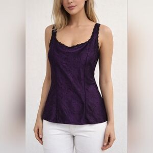 White House Black Market Purple Lace Trim Tank Medium Satin Blouse Top